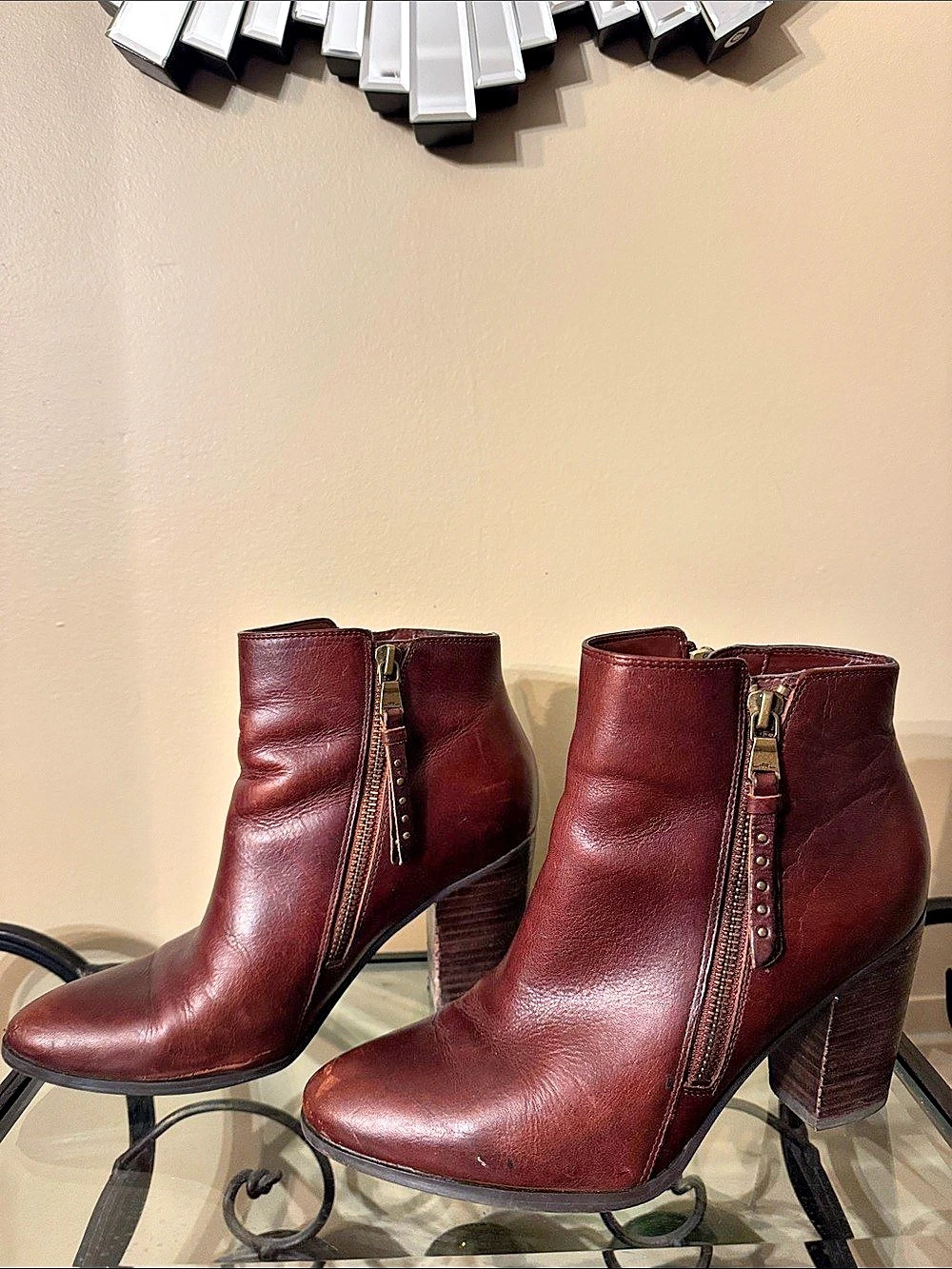 Ralph Lauren Heeled Ankle Boots Burgundy Leather